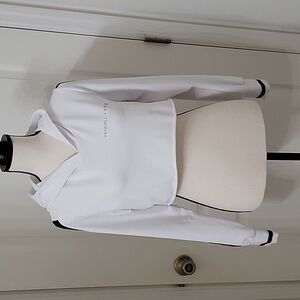Kendall & Kylie Size S White Cropped Raw Hem Hoodie Sweatshirt, Long Sleeve, EUC